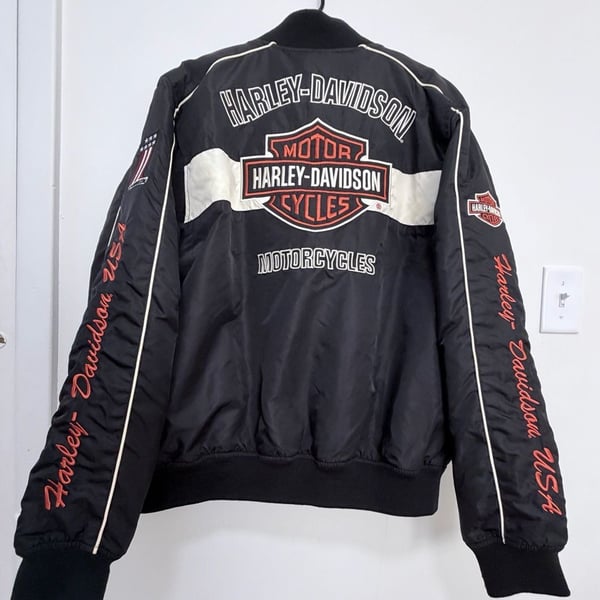 Vintage Harley Davidson Bomber Jacket Size L Black Nylon Embroidered