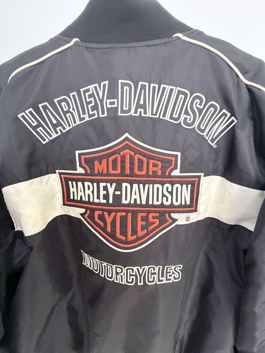 Vintage Harley Davidson Bomber Jacket Size L Black Nylon Embroidered 4