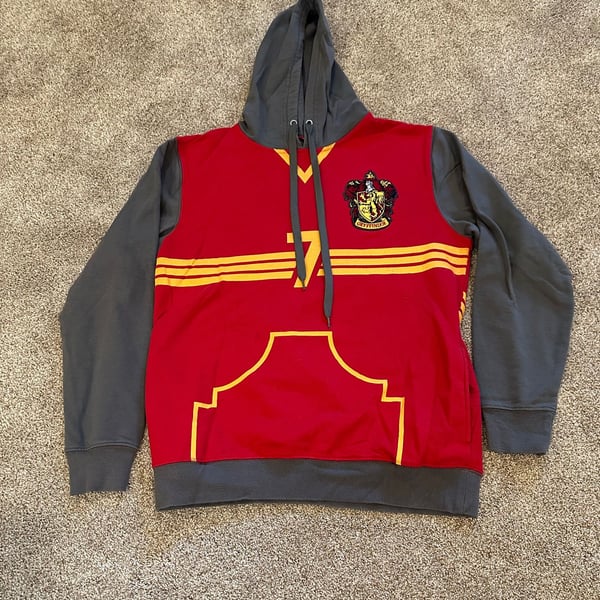 Harry Potter Gryffindor Quidditch Pullover Hoodie Red Gray