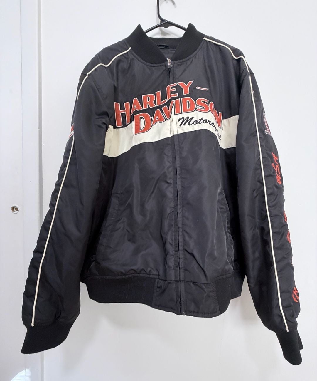 Vintage Harley Davidson Bomber Jacket Size L Black Nylon Embroidered 5
