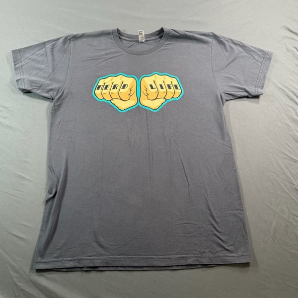 New Relic Nerd Life Fist T Shirt American Apparel Gray Tech Geek Size L
