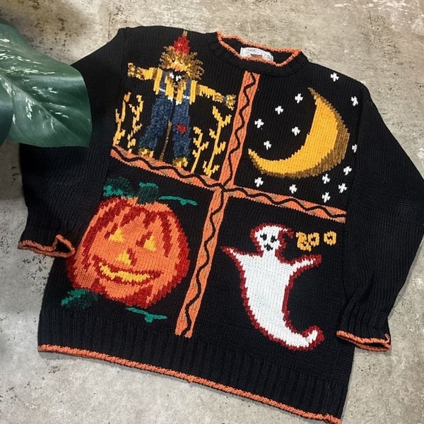 Nuggets Halloween Holiday Sweater Size M Black Pumpkin Ghost Moon
