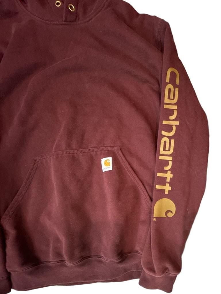 Carhartt Loose Fit Logo Sleeve Hoodie Size L Burgundy 3