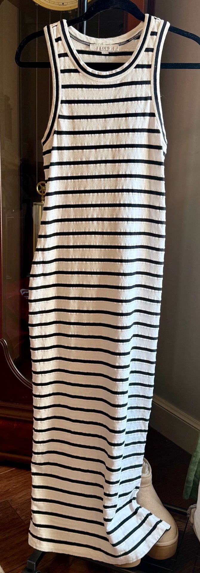 LOFT Striped Midi Dress Size S Black White Ribbed Tank 3