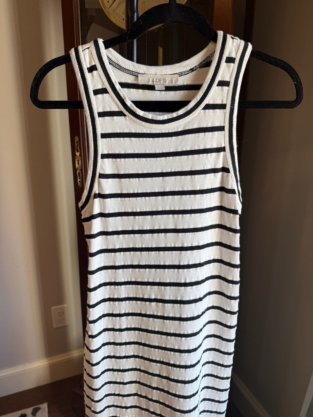 LOFT Striped Midi Dress Size S Black White Ribbed Tank 2