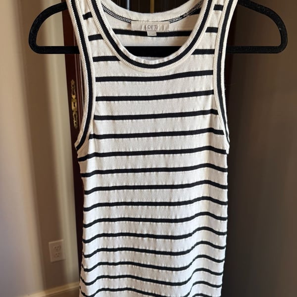 LOFT Striped Midi Dress Size S Black White Ribbed Tank