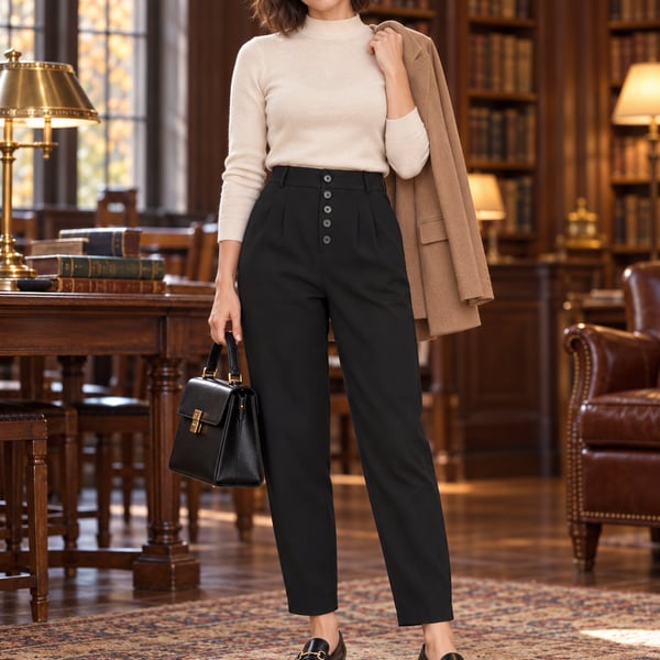 Anthropologie Black High Rise Button Front Pleated Cropped Pants 4 Petite