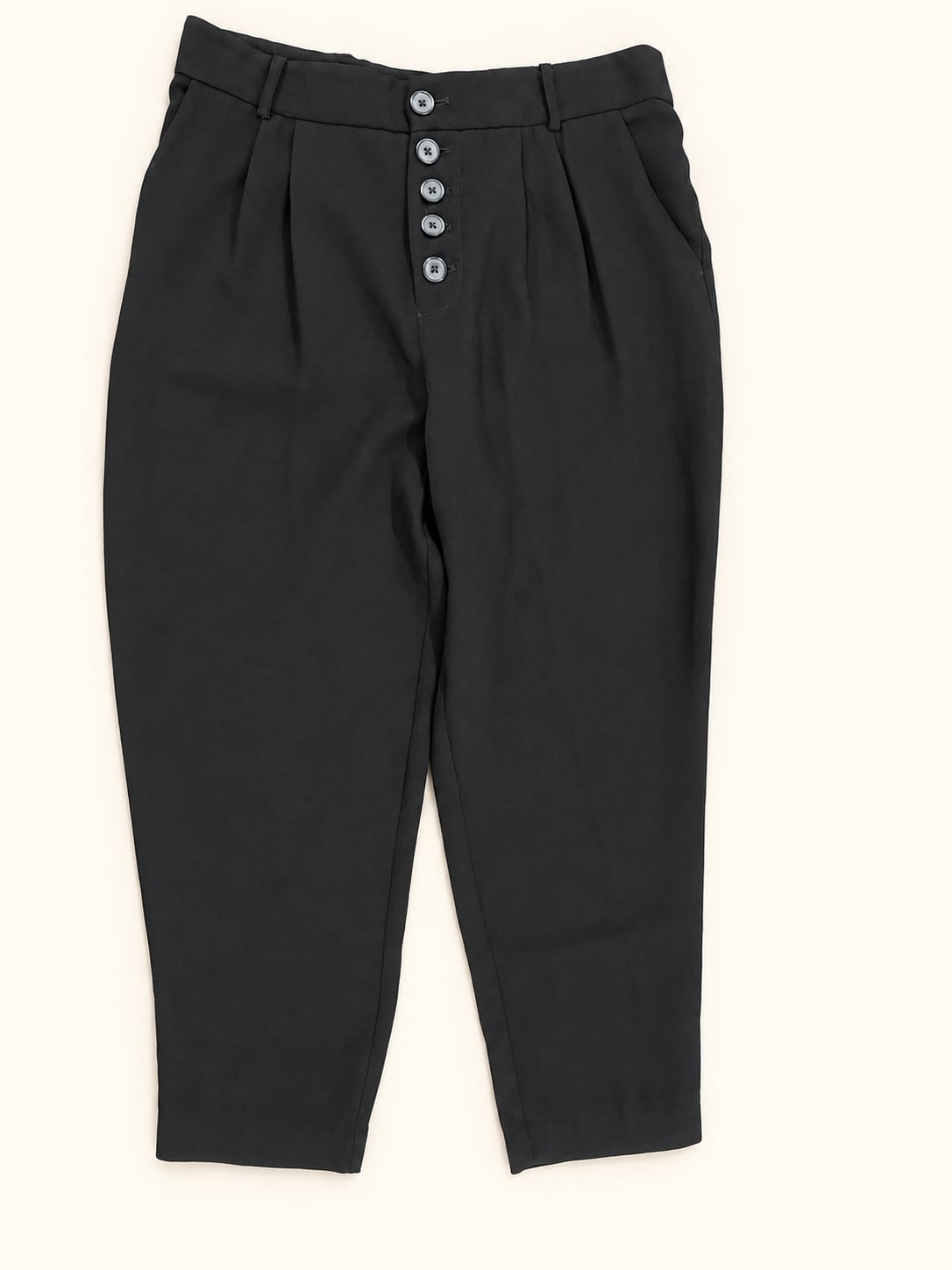 Anthropologie Black High Rise Button Front Pleated Cropped Pants 4 Petite 3