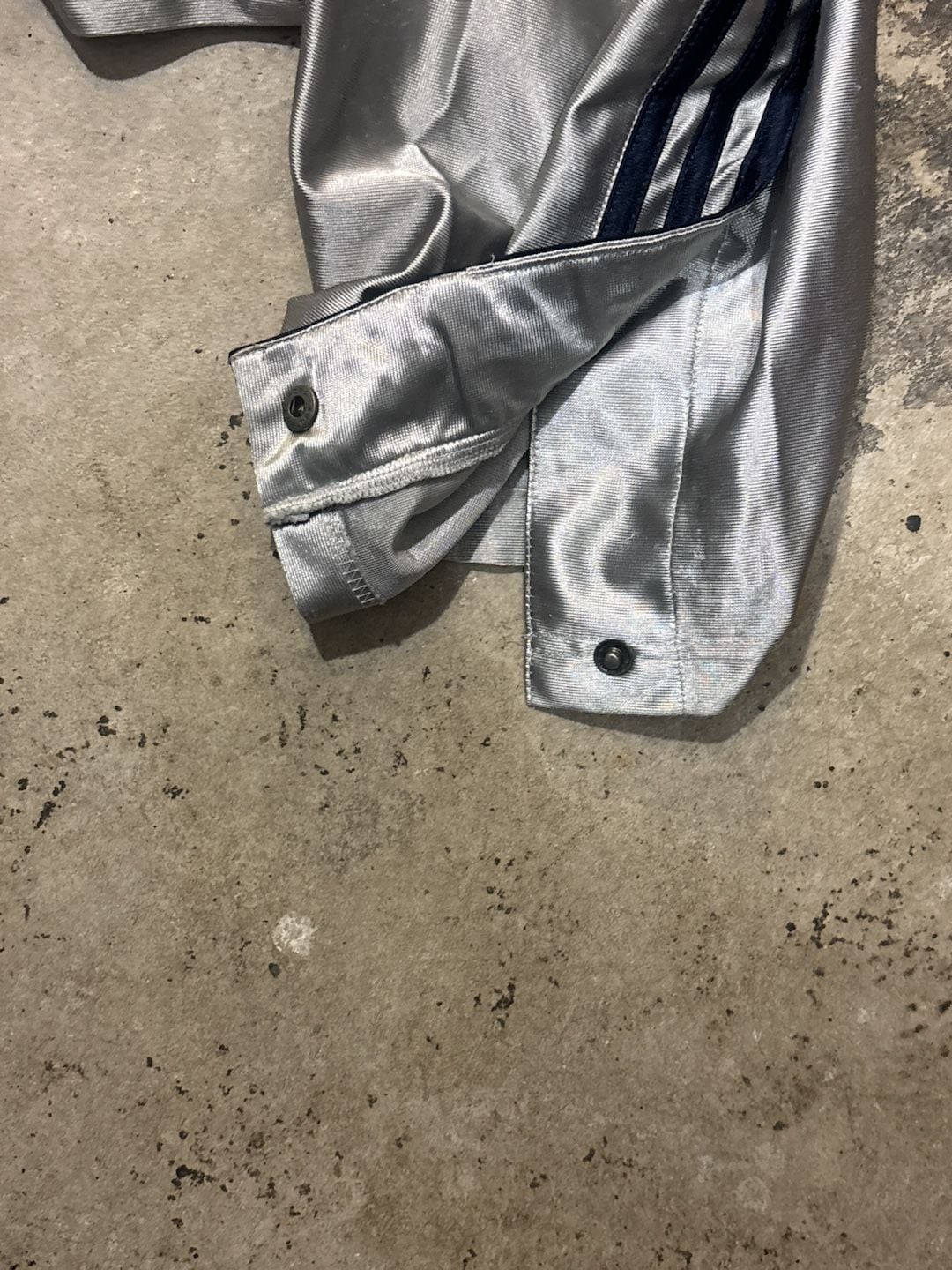 Adidas Metallic Silver Track Pants Size M Wide Leg Snap Buttons 4