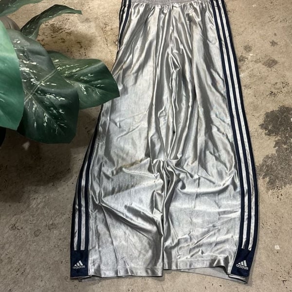 Adidas Metallic Silver Track Pants Size M Wide Leg Snap Buttons