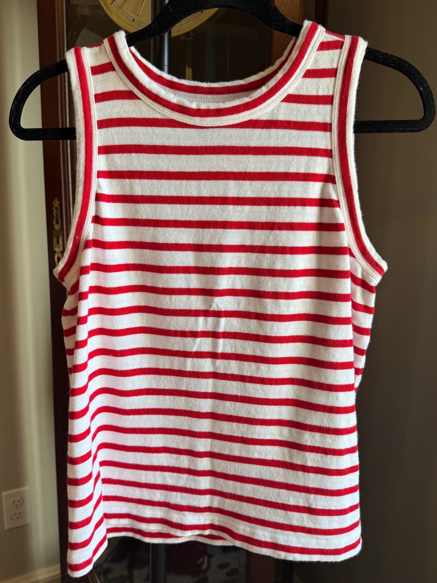 Loft Striped Ribbed Tank Top Red White 2