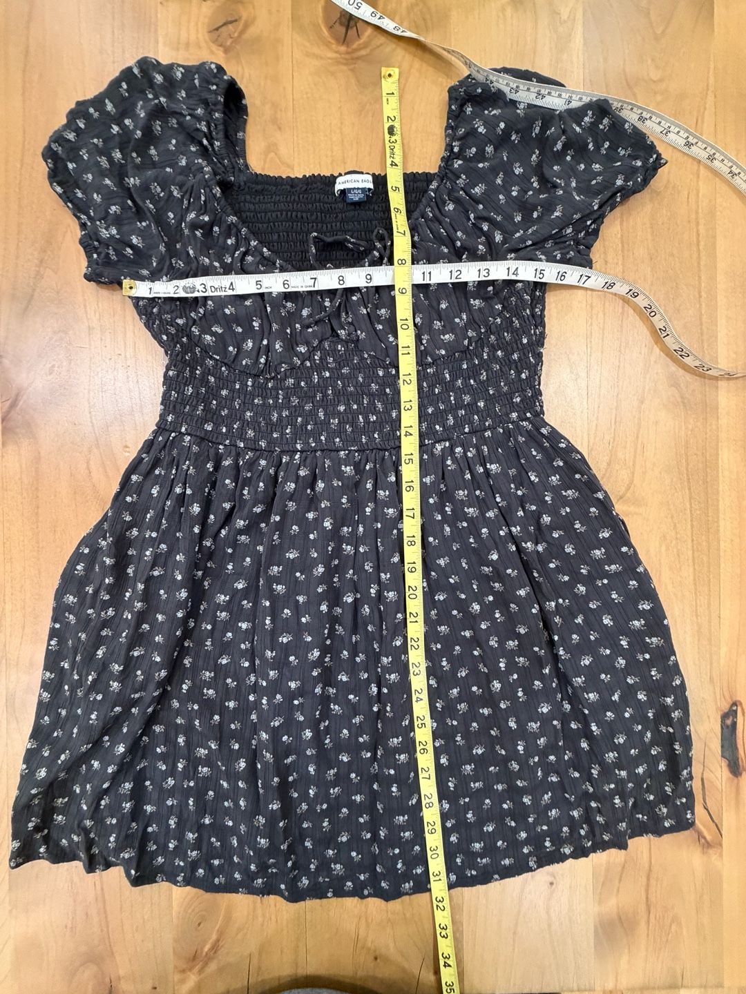 American Eagle Floral Smocked Mini Dress Size L Black 4
