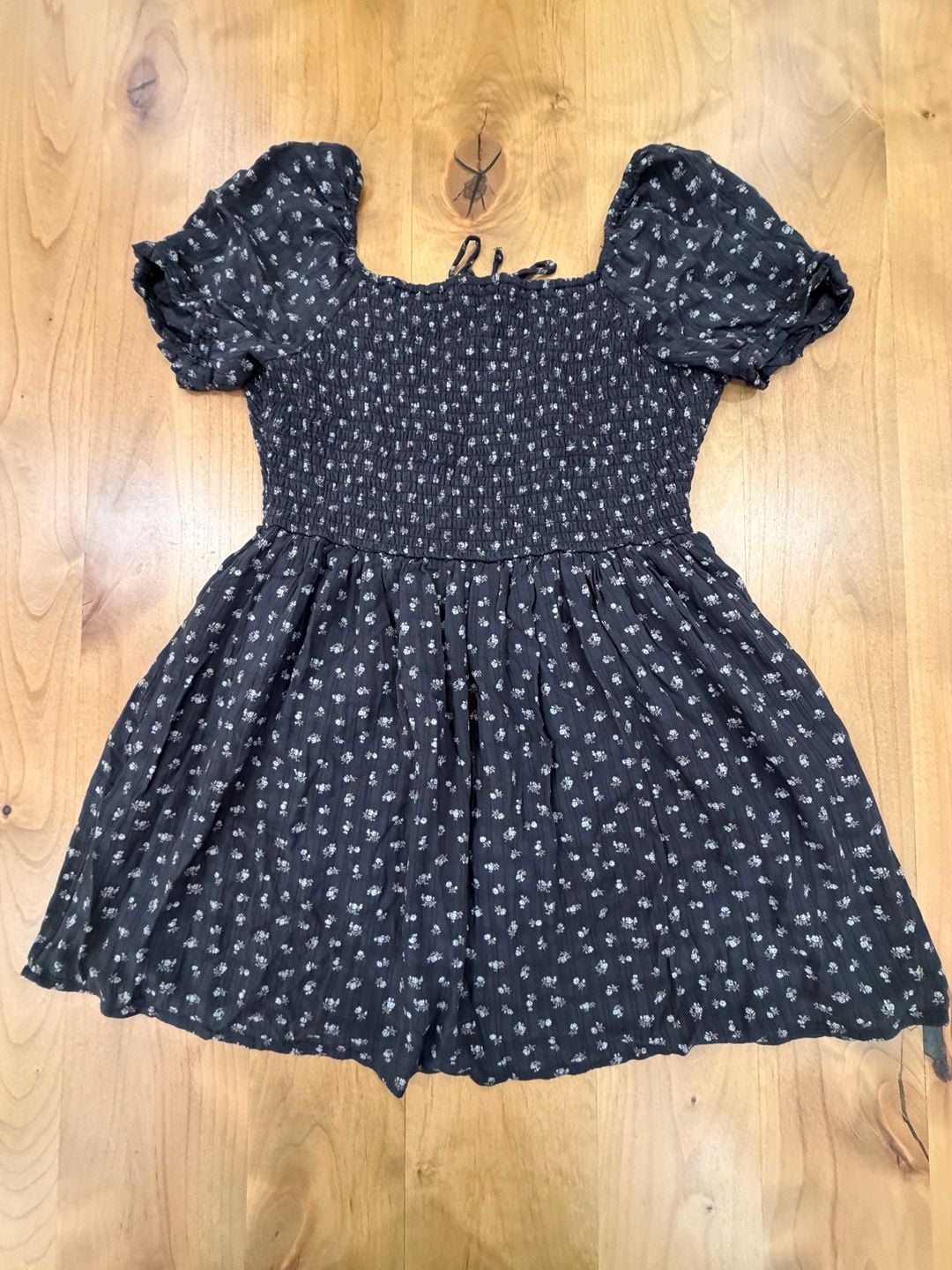 American Eagle Floral Smocked Mini Dress Size L Black 5