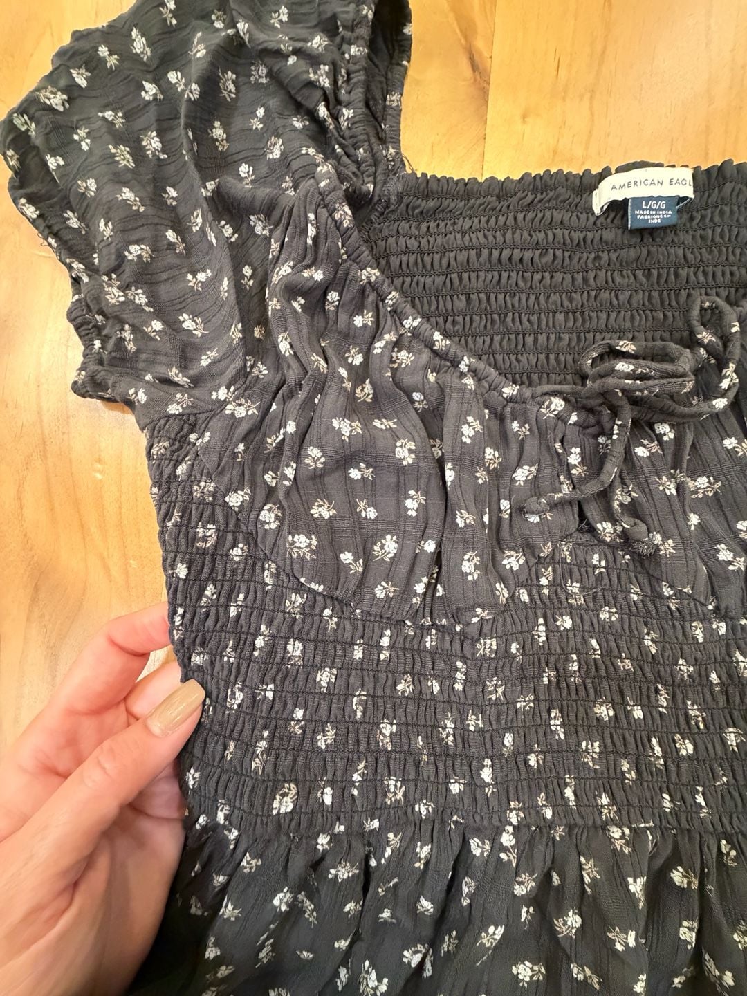 American Eagle Floral Smocked Mini Dress Size L Black 6