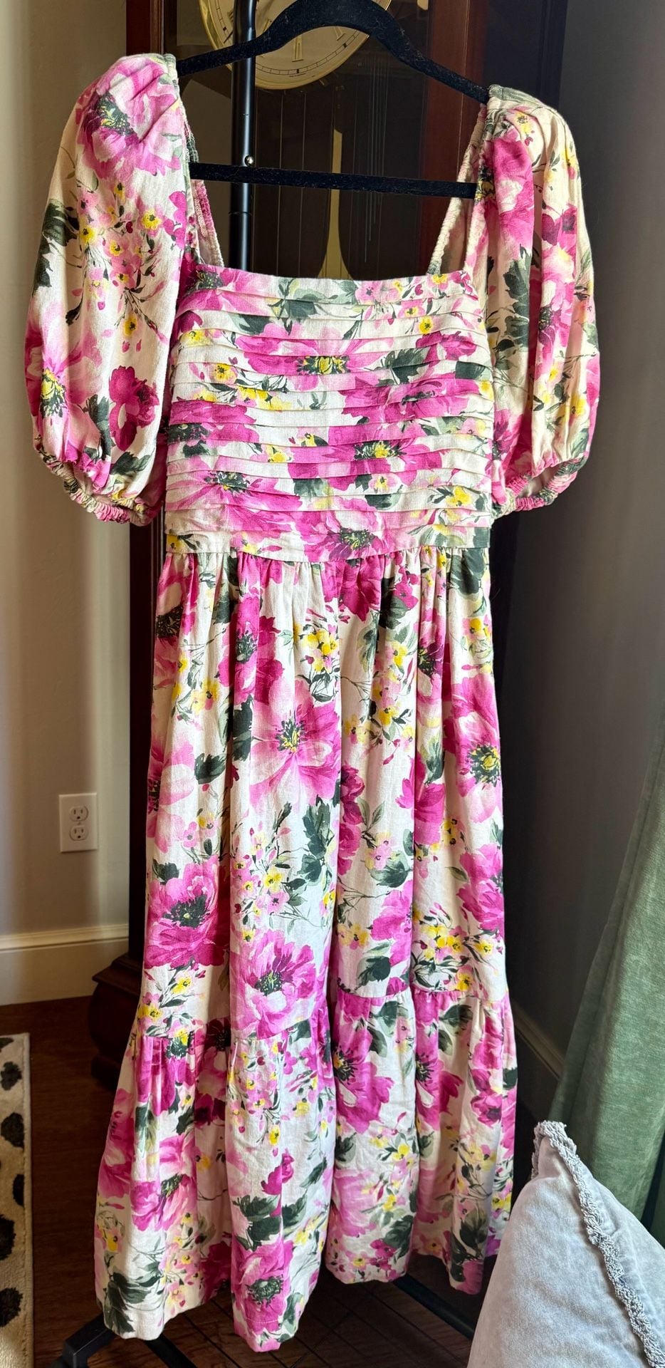 Abercrombie & Fitch Emerson Puff Sleeve Midi Dress Pink Floral 2
