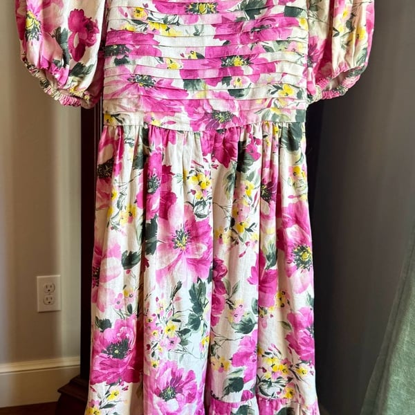 Abercrombie & Fitch Emerson Puff Sleeve Midi Dress Pink Floral