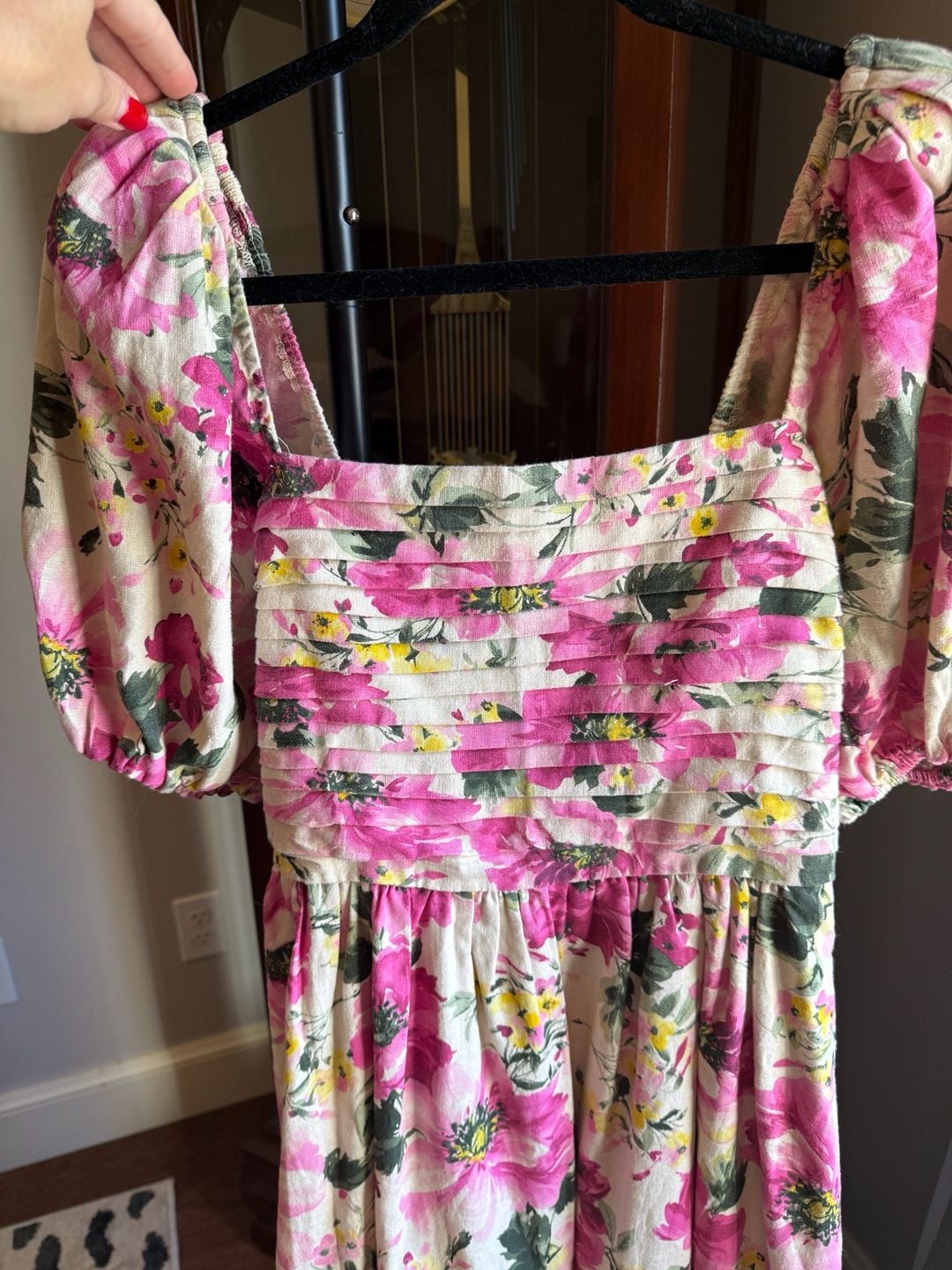Abercrombie & Fitch Emerson Puff Sleeve Midi Dress Pink Floral 3