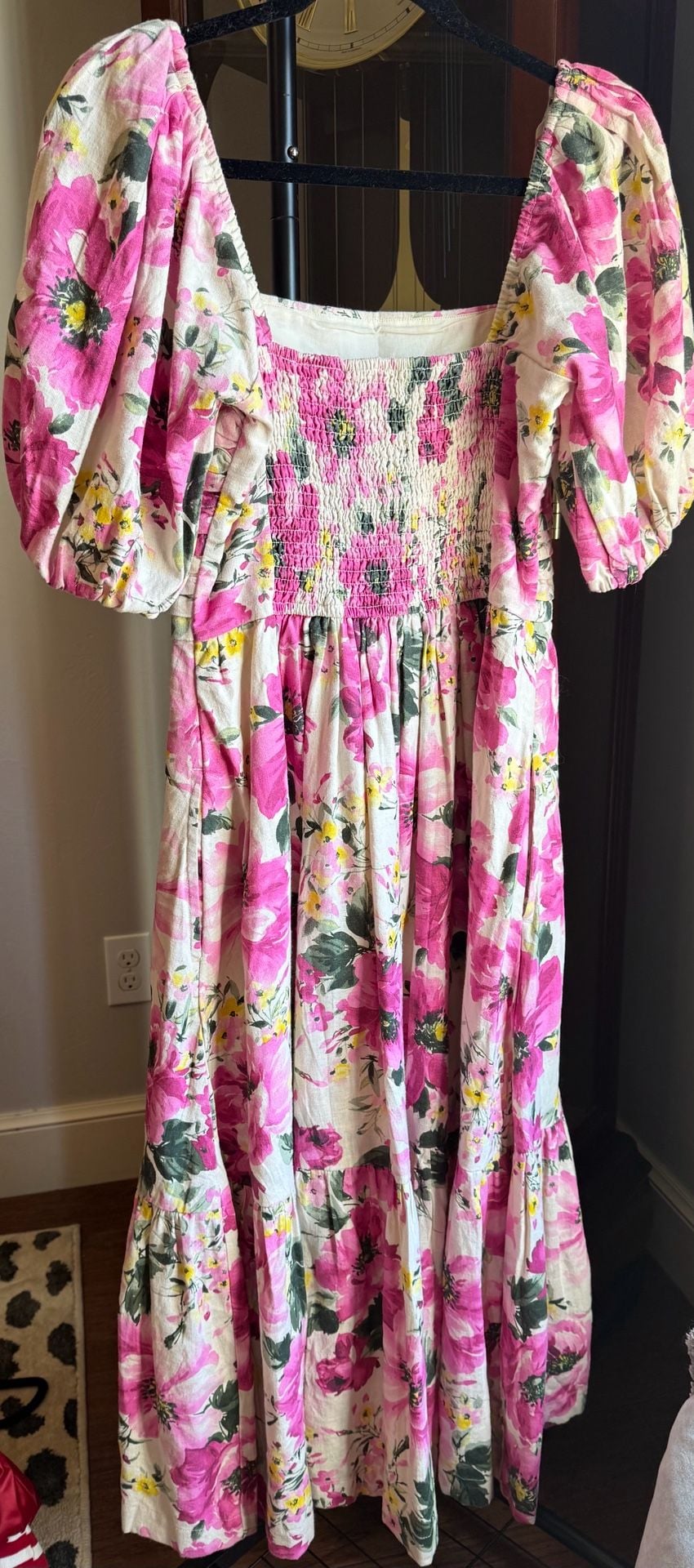Abercrombie & Fitch Emerson Puff Sleeve Midi Dress Pink Floral 4