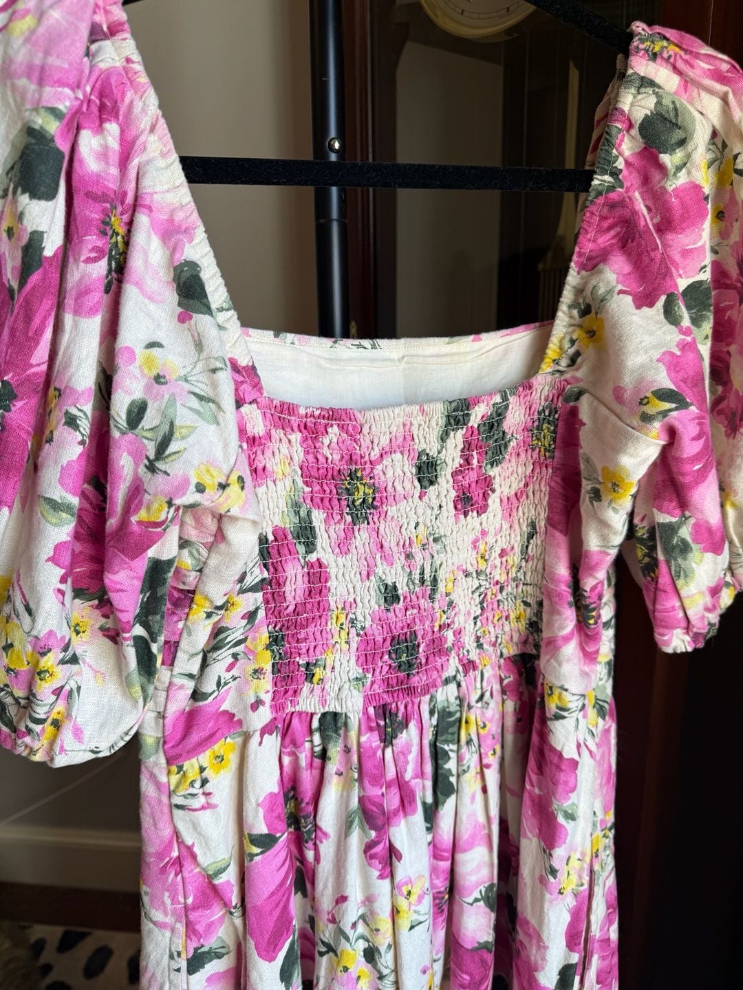 Abercrombie & Fitch Emerson Puff Sleeve Midi Dress Pink Floral 5