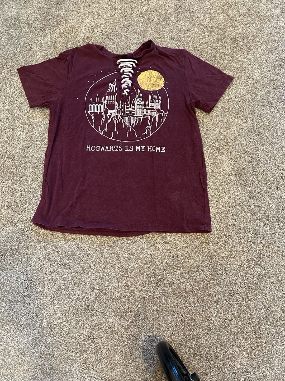 Harry Potter Hogwarts Is My Home T-Shirt Maroon Lace Up 2