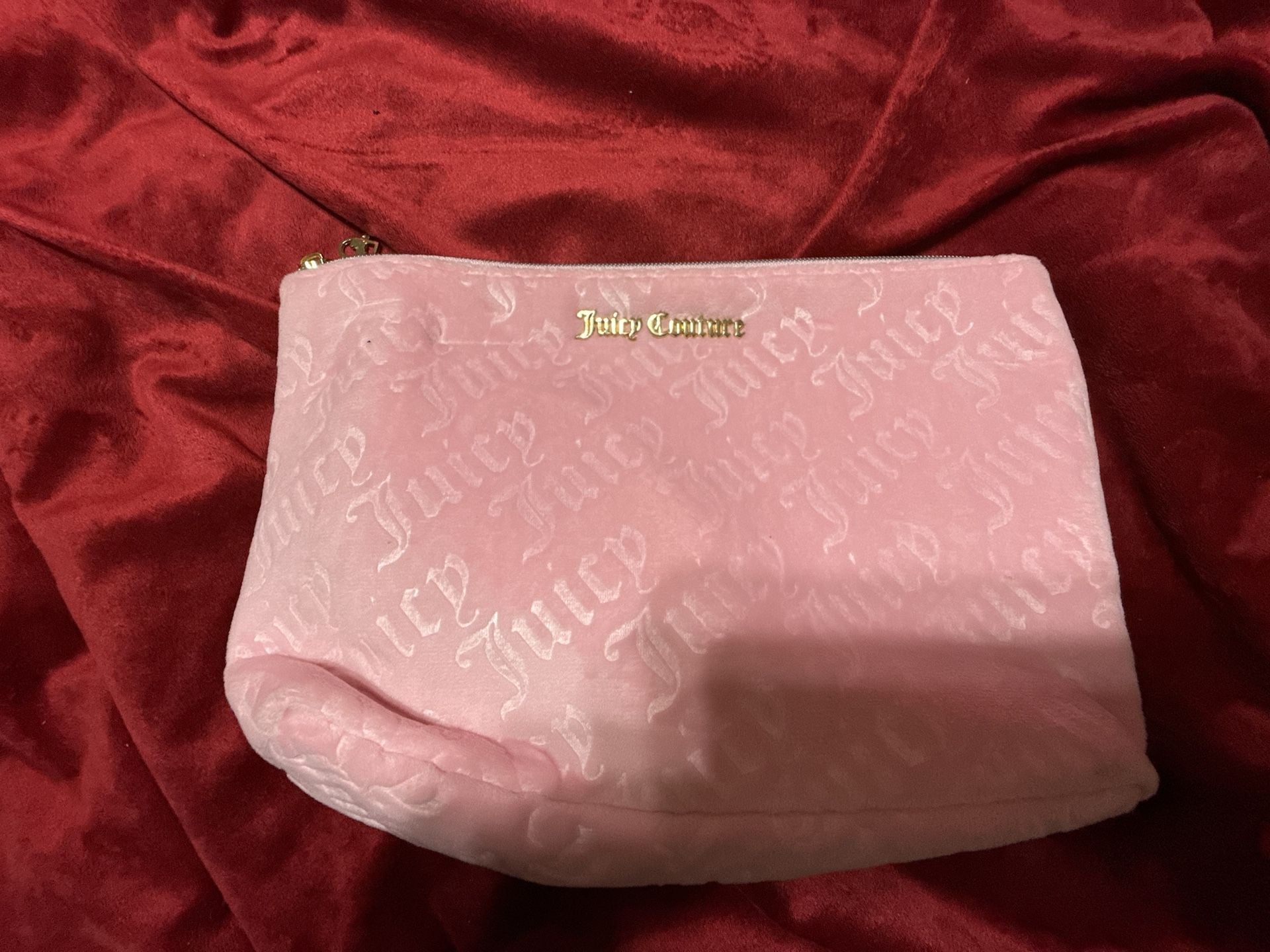 Juicy Couture Cosmetic Makeup Bag Pink Velour Logo 2