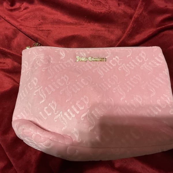 Juicy Couture Cosmetic Makeup Bag Pink Velour Logo