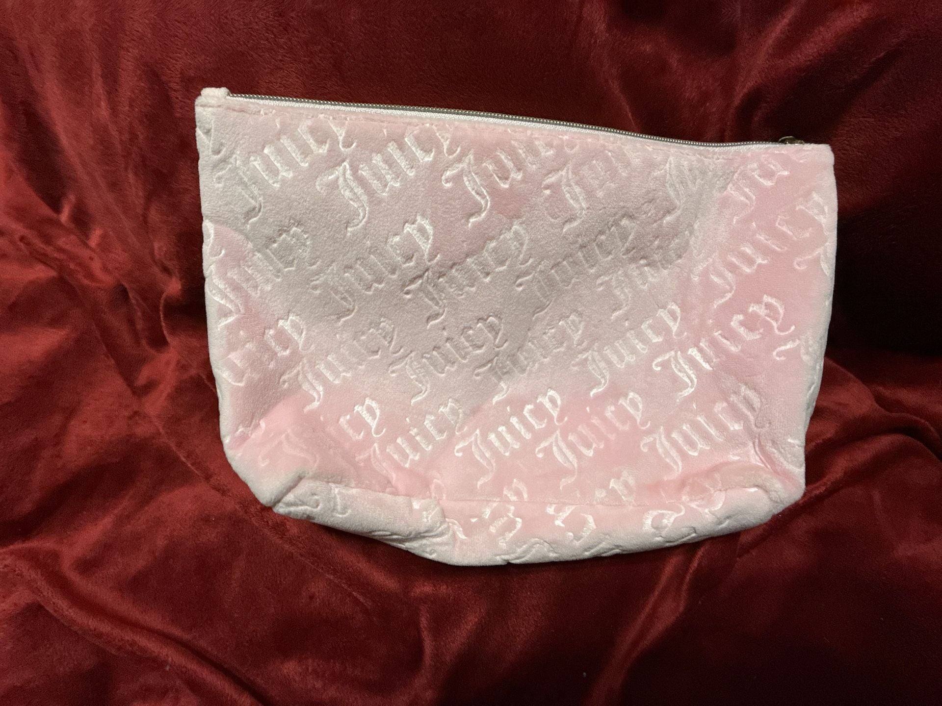 Juicy Couture Cosmetic Makeup Bag Pink Velour Logo 3