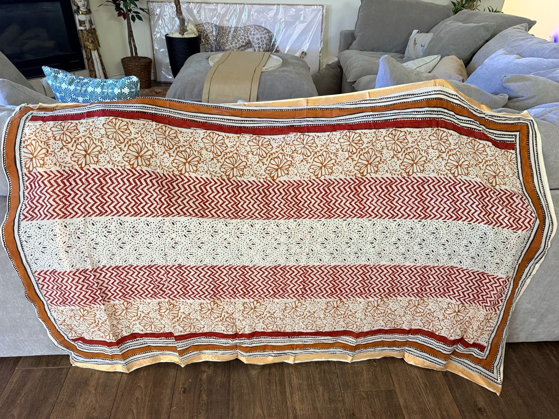 Artisan Hand Block Printed Cotton Sarong Boho Beach Wrap 1