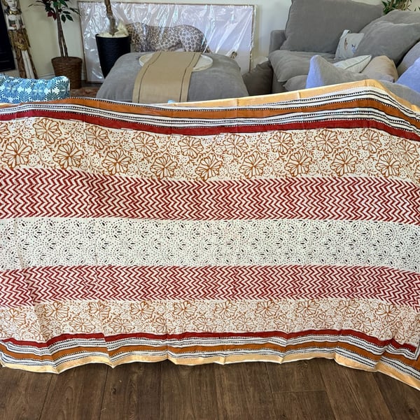 Artisan Hand Block Printed Cotton Sarong Boho Beach Wrap