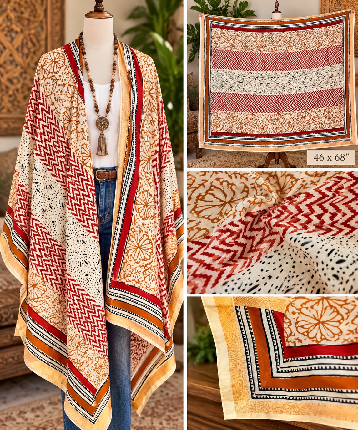Artisan Hand Block Printed Cotton Sarong Boho Beach Wrap 5