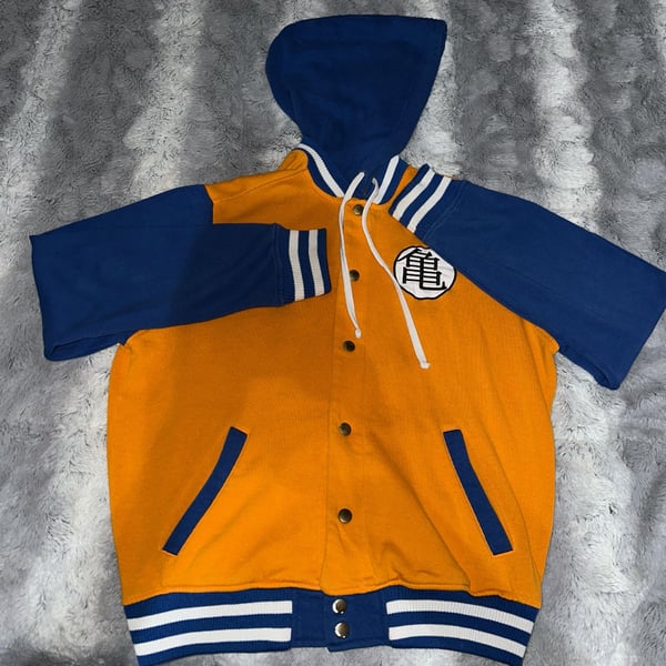 Dragon Ball Z Goku Varsity Hoodie Jacket Orange Blue Snap