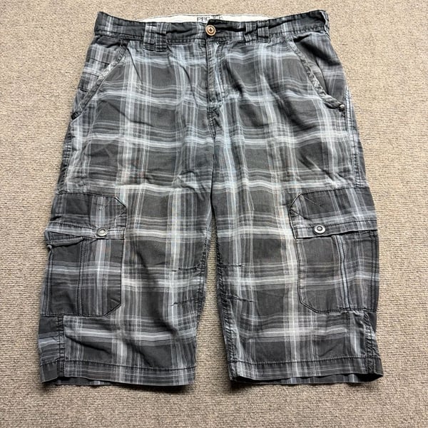 Projek Raw Cargo Shorts Size 32 Gray Plaid Cotton