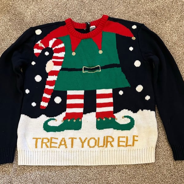Divided Ugly Christmas Sweater Treat Your Elf Navy Blue