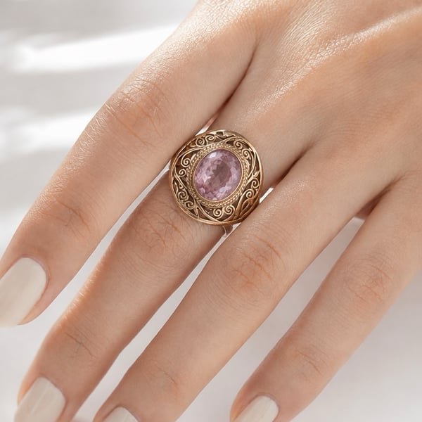 Vintage Filigree Amethyst Cocktail Ring Size 7 Pink Gemstone