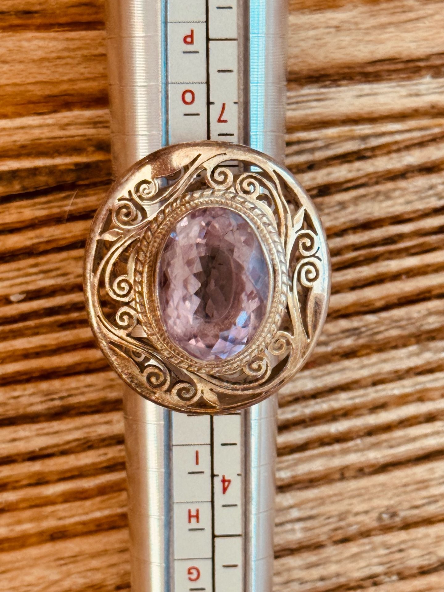Vintage Filigree Amethyst Cocktail Ring Size 7 Pink Gemstone 3