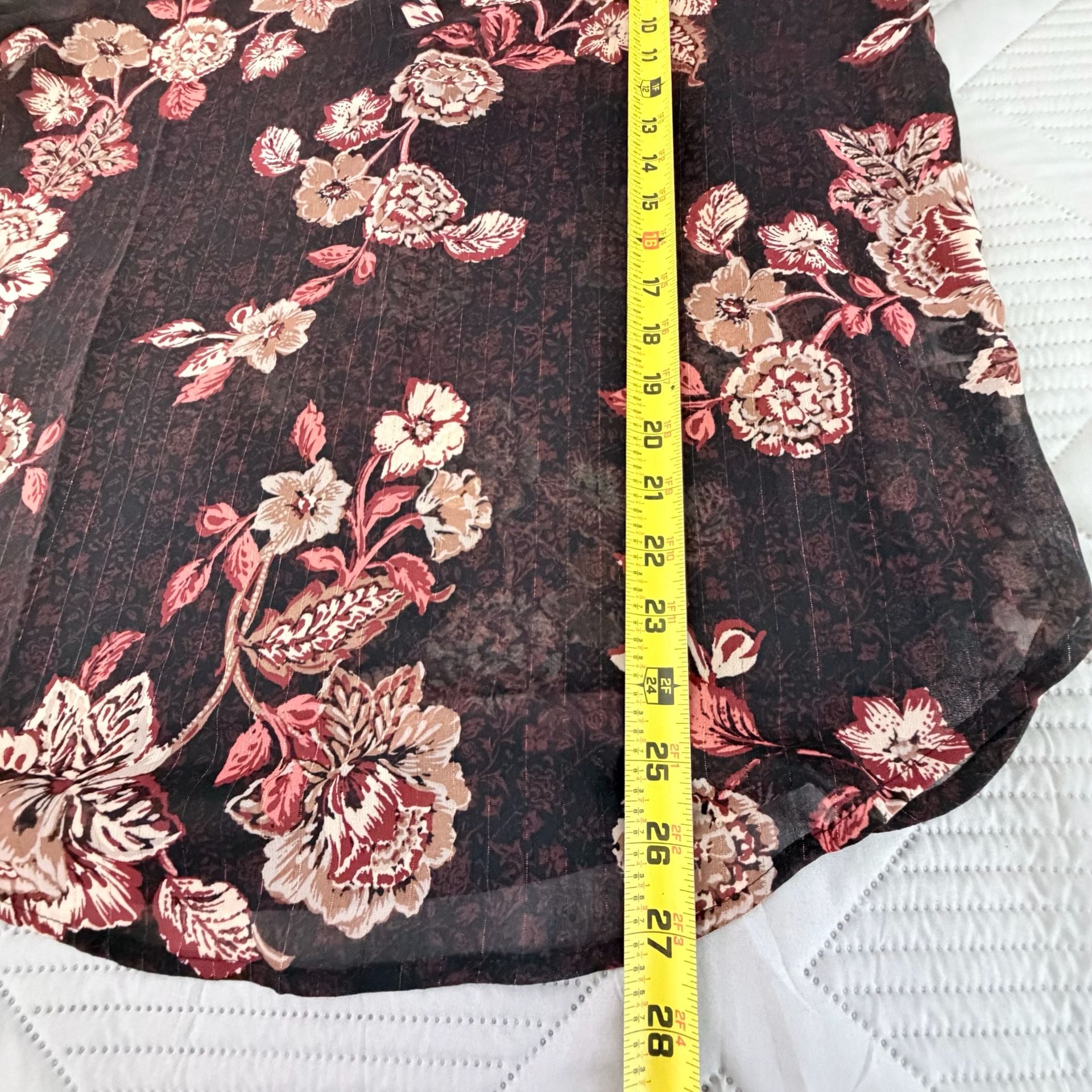 Maurices sheer Floral Print Blouse Large Black Rose Shimmer 4