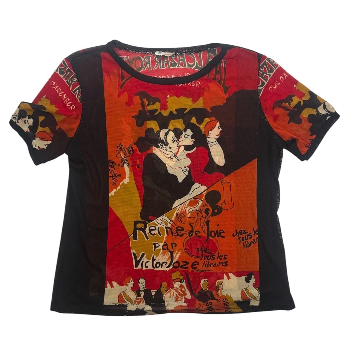 Vintage Toulouse Lautrec Reina De Joie Mesh Art Top Red Black 2