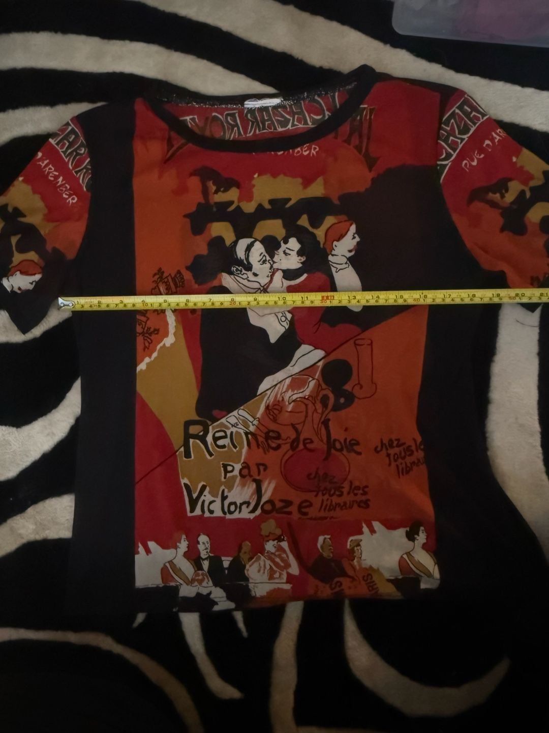 Vintage Toulouse Lautrec Reina De Joie Mesh Art Top Red Black 3