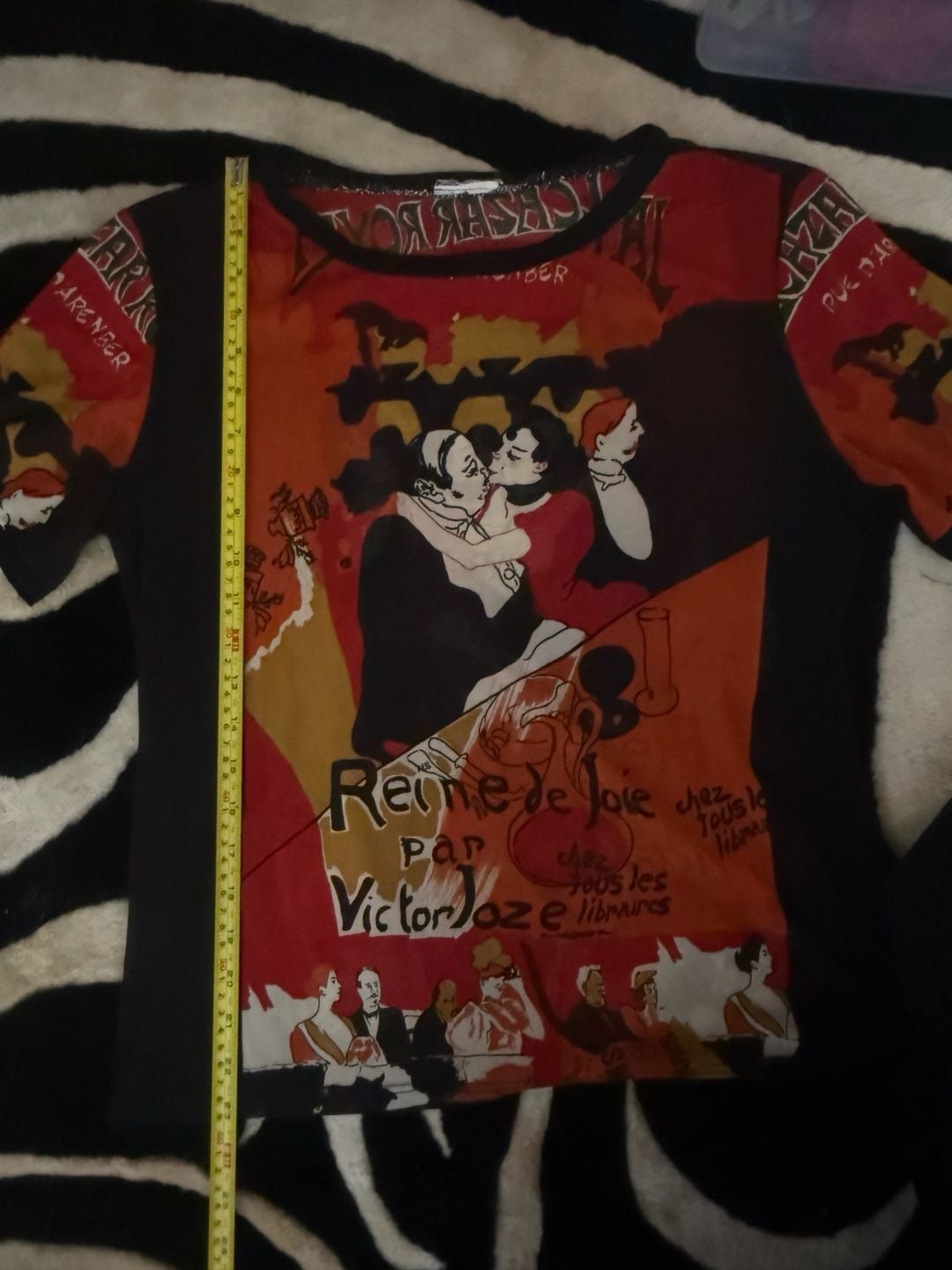 Vintage Toulouse Lautrec Reina De Joie Mesh Art Top Red Black 4
