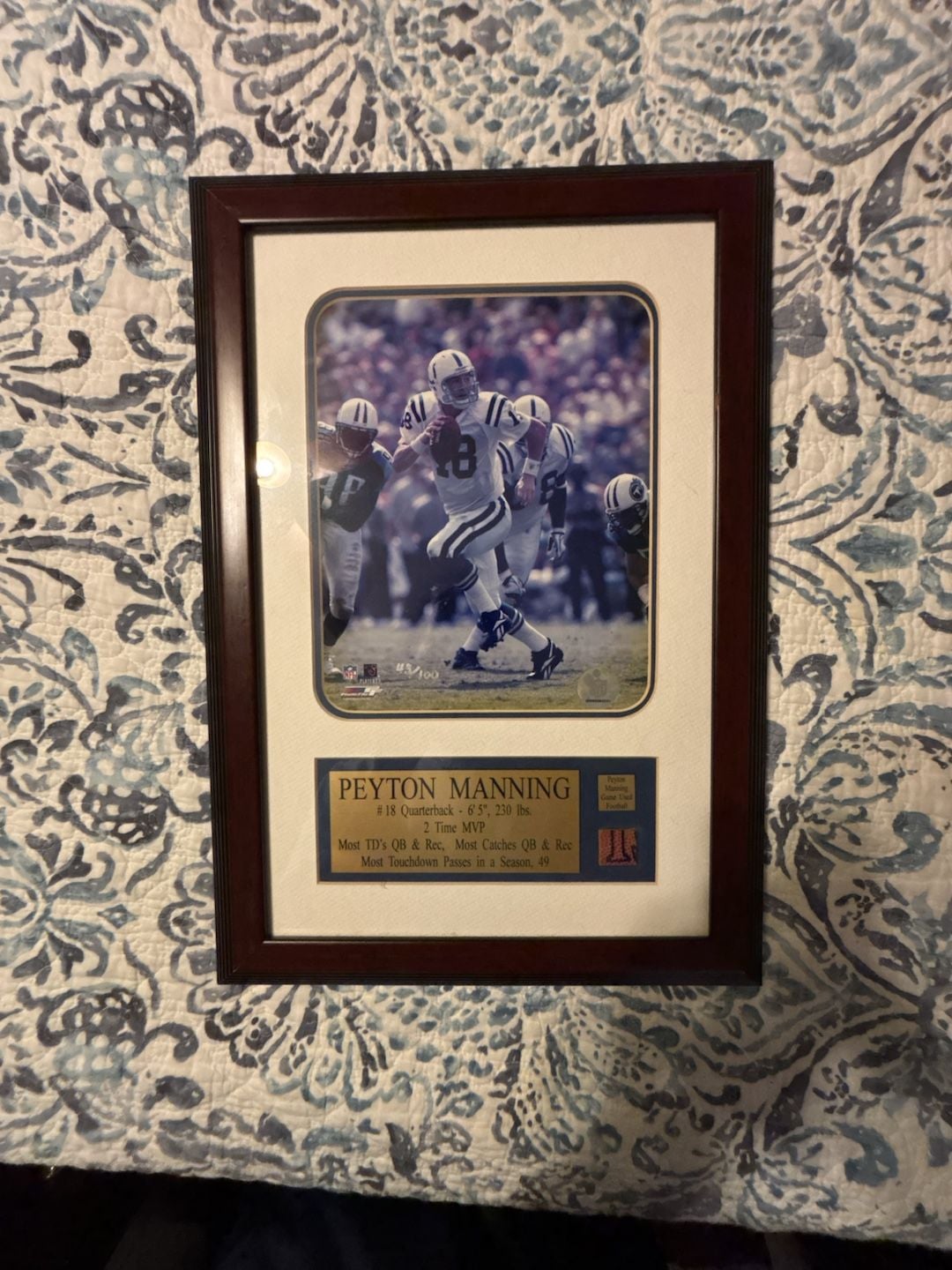 Peyton Manning Indianapolis Colts Framed Photo With Game Used Football Relic 1
