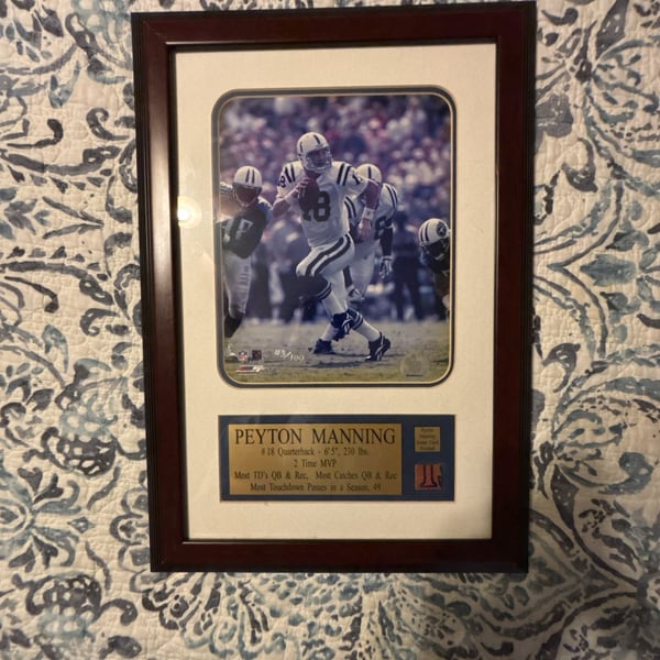 Peyton Manning Indianapolis Colts Framed Photo With Game Used Football Relic