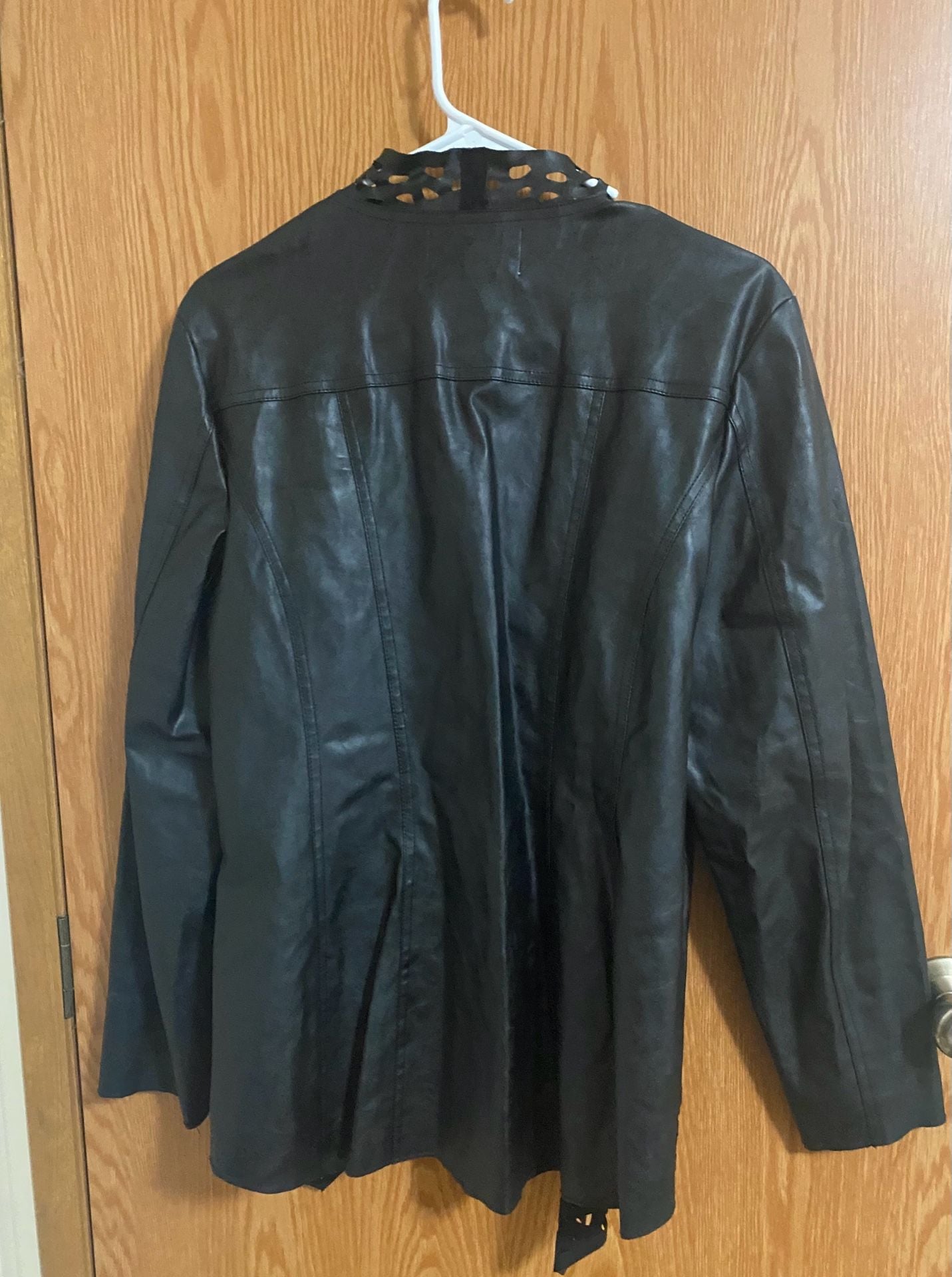 AMX Faux Leather Jacket Size L Black Laser Cut Open Front 5