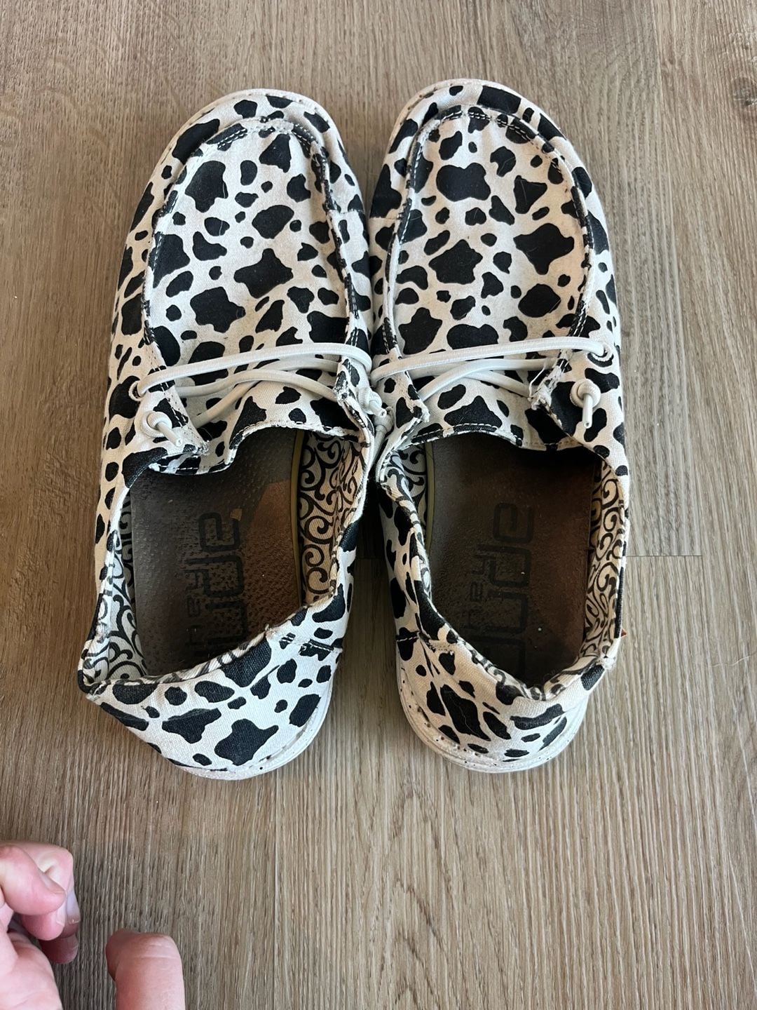 Hey Dude, Wendy Milky Way Cow Print, Womans Slip Ons, Black/White, 11 4