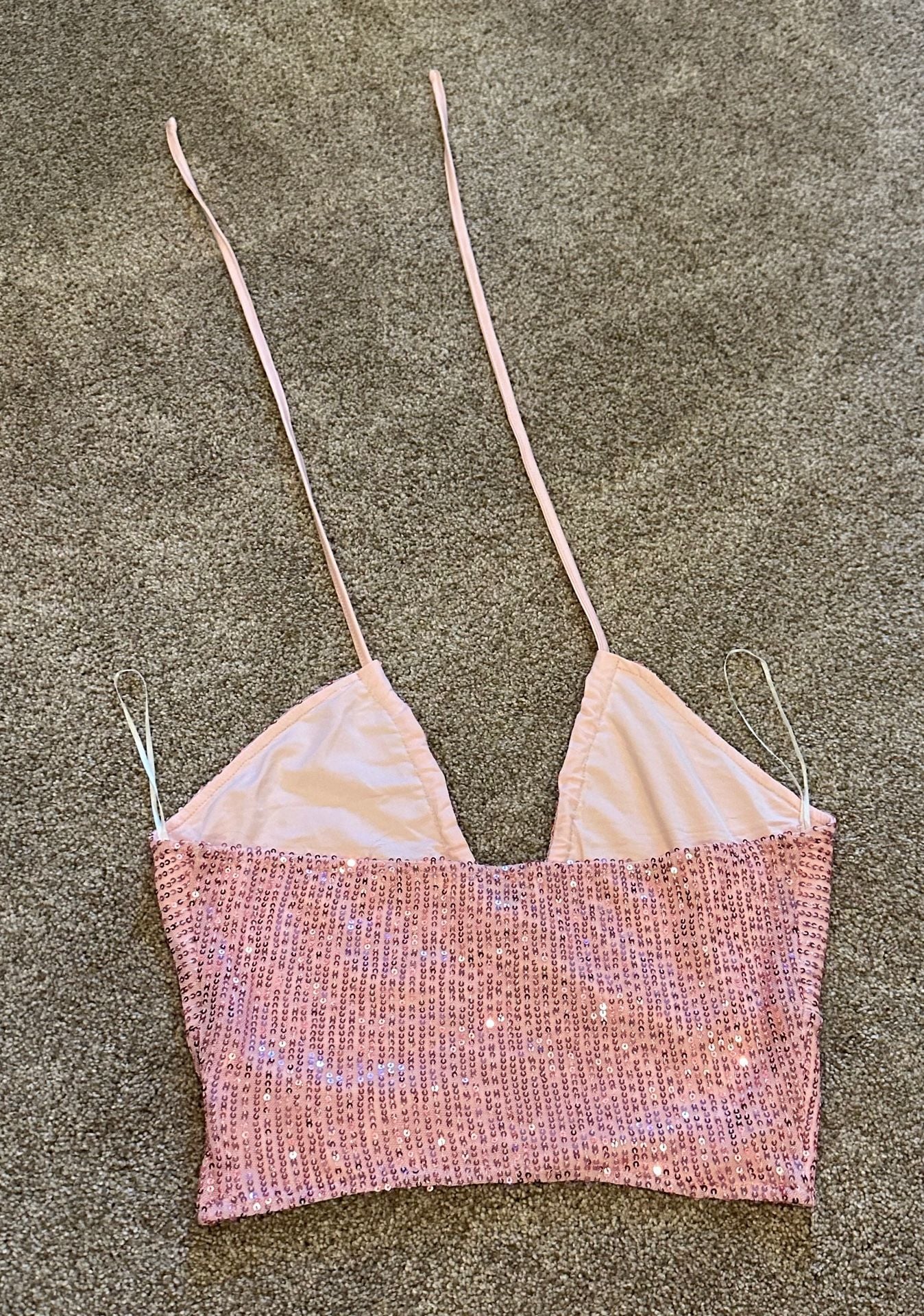 Elquator Sequin Halter Crop Top Pink Sparkle 3