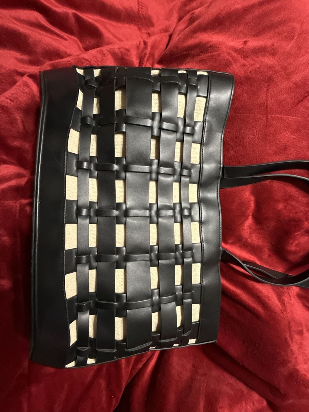 A New Day Woven Overlay Tote Handbag Black 2