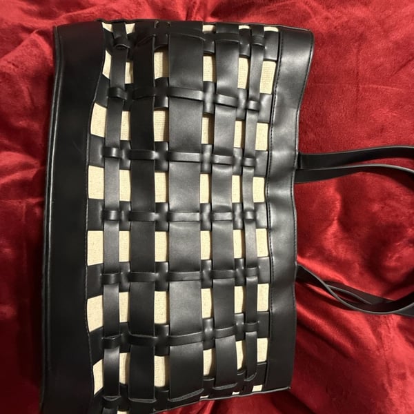 A New Day Woven Overlay Tote Handbag Black