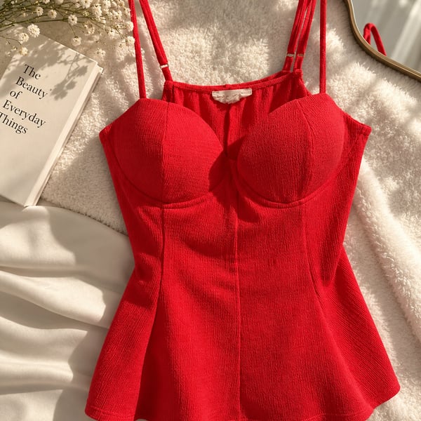 Red Corset Top Peplum Camisole