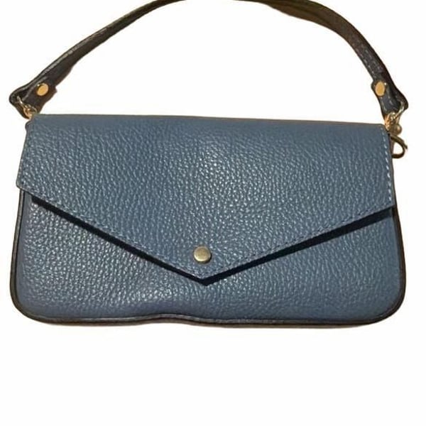 Borse In Pelle Genuine Leather Envelope Shoulder Bag Blue