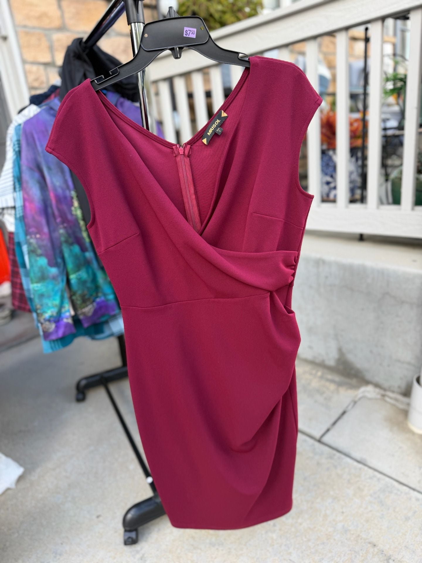 Miusol V-Neck Wrap Sheath Dress Size S Burgundy 2