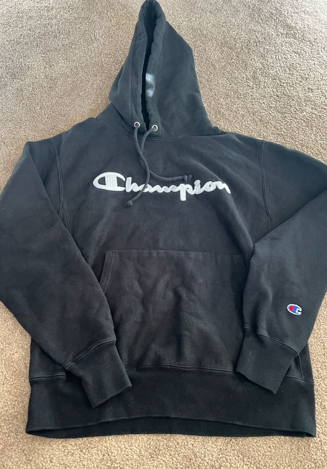 Champion Reverse Weave Hoodie Size Medium Black Script Logo 2